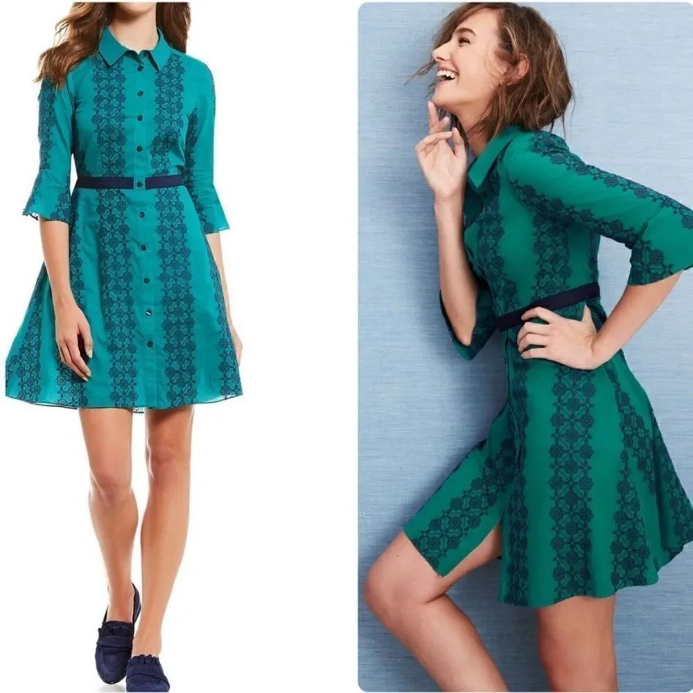 Draper James Floral Honeycomb Lace 3/4 sleeve Shirtdress